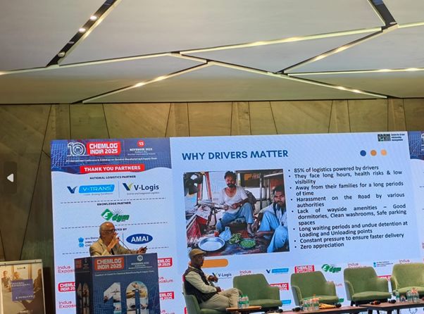 Session photo from ChemLog India 2025, presented by C V Kumar, Co-Founder of PARISKQ